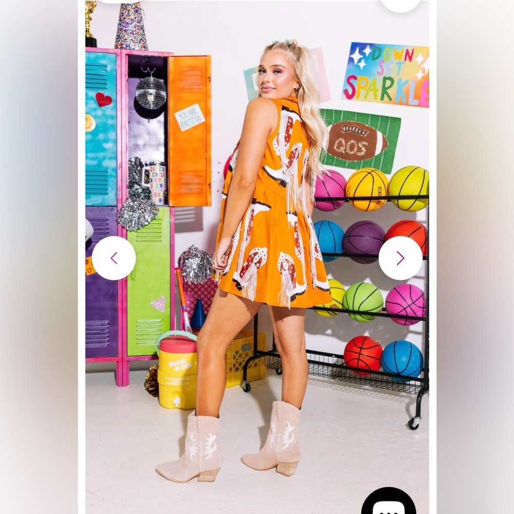 NWOT - Queen of Sparkles Burnt Orange Fringe Boot Dress